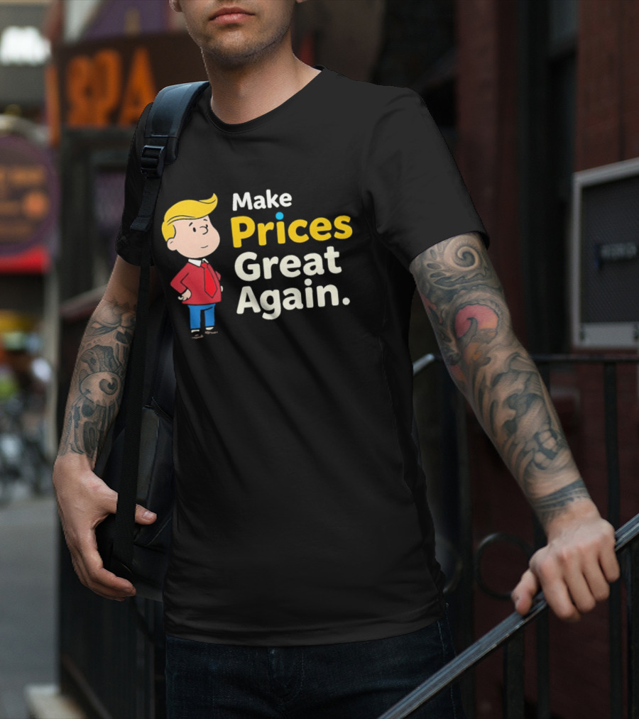 Make Prices Great Again Cartoon Character Red Tie Blue Pants T-Shirt
