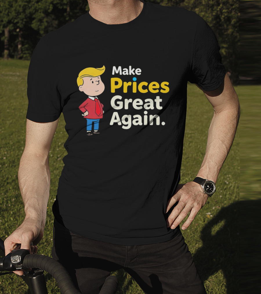 Make Prices Great Again Cartoon Character Red Tie Blue Pants T-Shirt