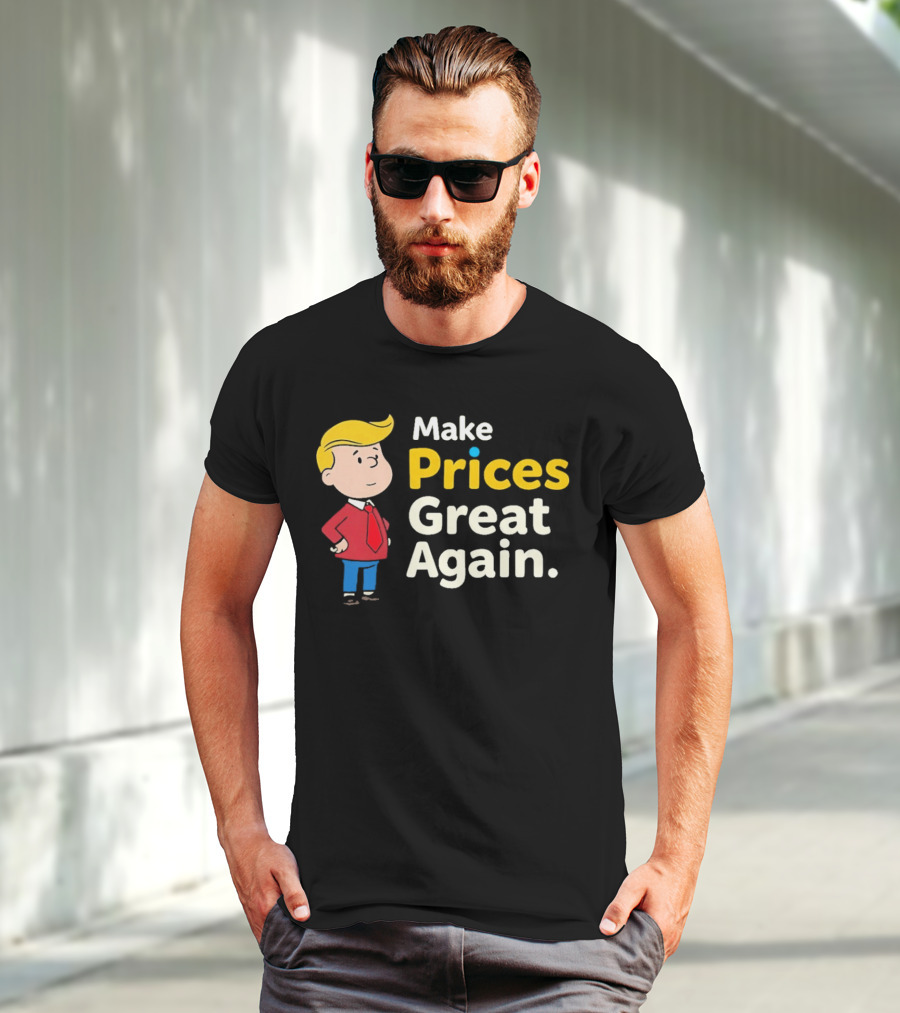 Make Prices Great Again Cartoon Character Red Tie Blue Pants T-Shirt