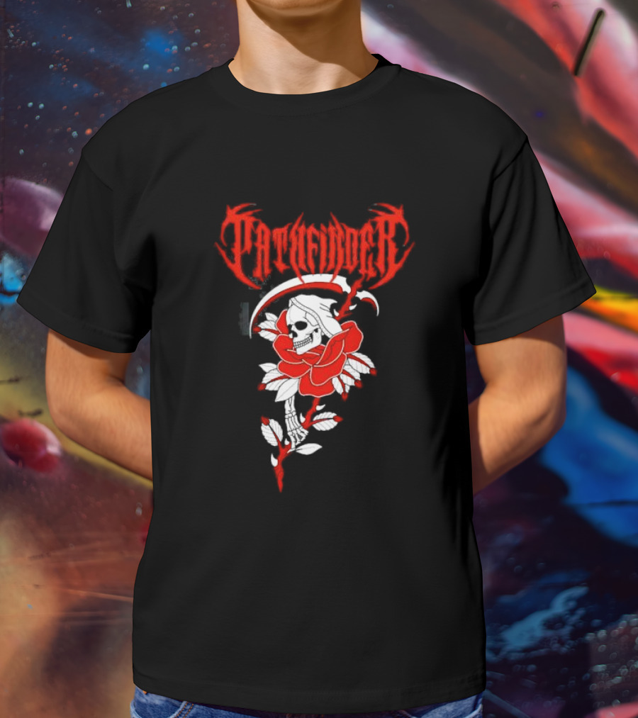 Reaper Skull With Scythe And Red Rose Gothic Aesthetic T-Shirt