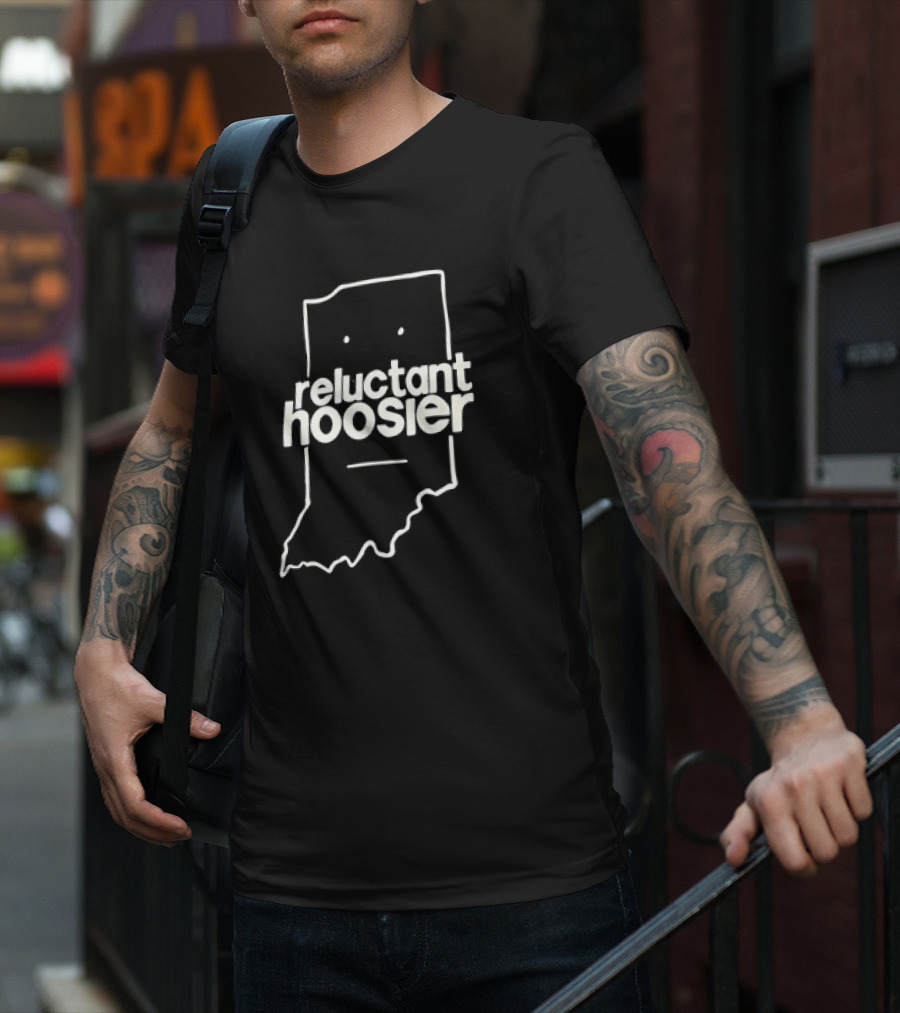 Reluctant Hoosier Indiana State Outline Face T-Shirt