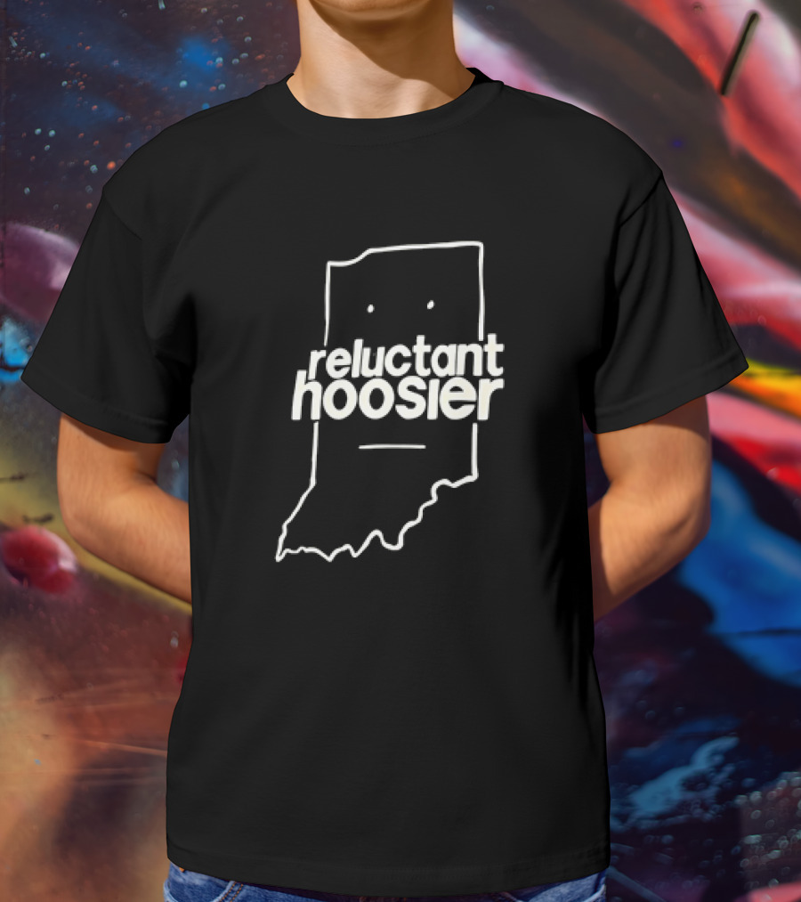 Reluctant Hoosier Indiana State Outline Face T-Shirt