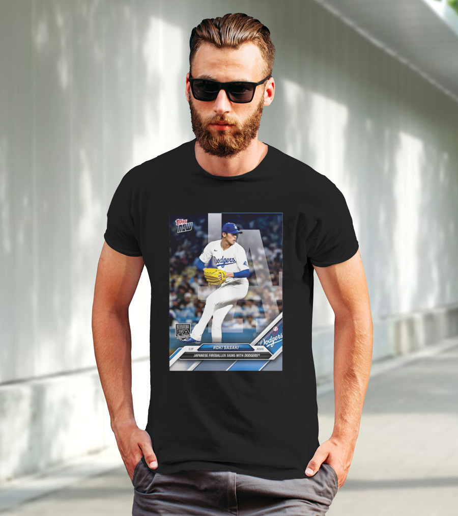 Topps Now Roki Sasaki 2025 International FA Signing Dodgers T-Shirt