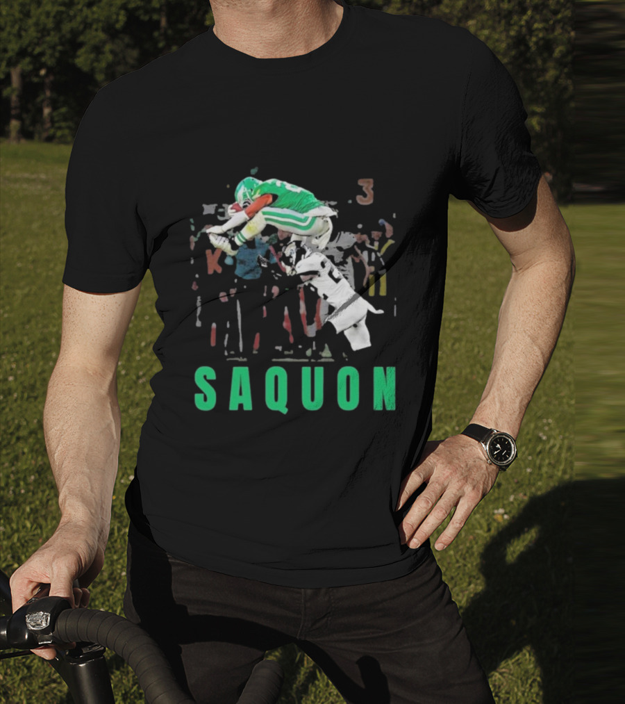 Saquon Reverse Hurdle Eagles Football Action T-Shirt