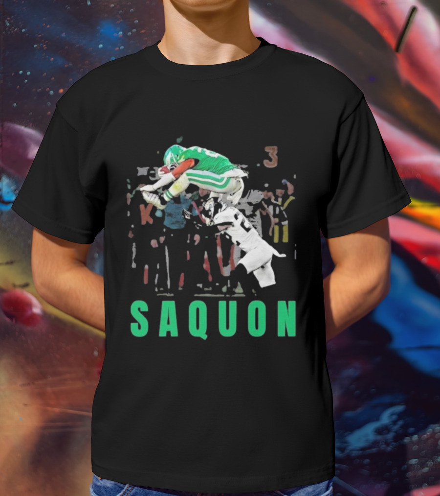 Saquon Reverse Hurdle Eagles Football Action T-Shirt