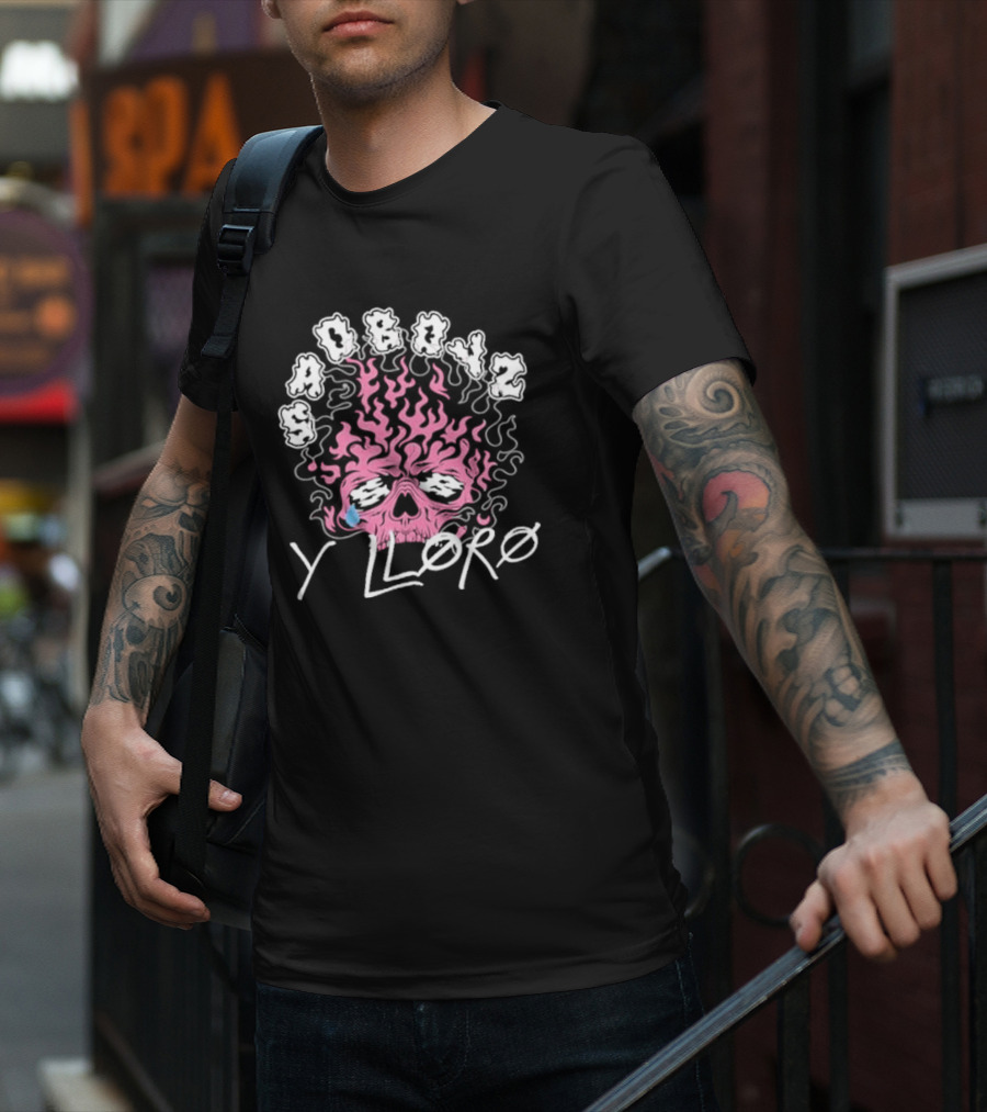 Sad Boyz Y Lloro Skull Flames Pink Blue Tear T-Shirt