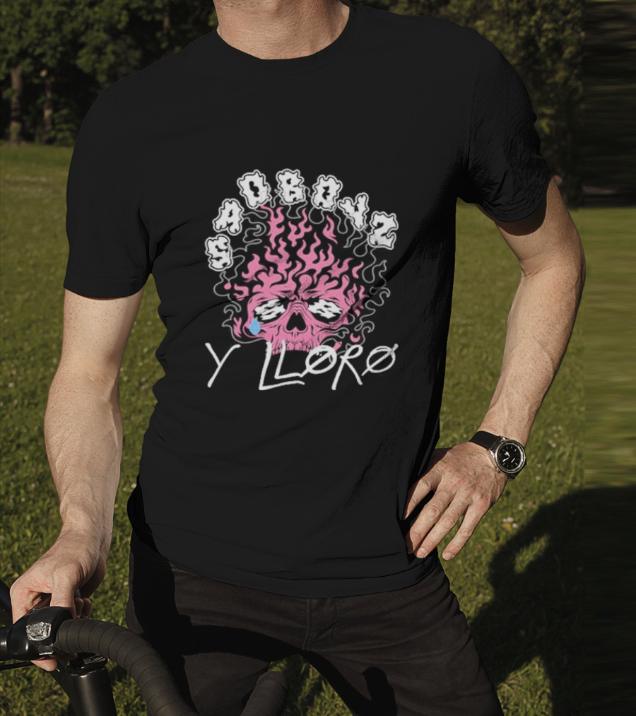Sad Boyz Y Lloro Skull Flames Pink Blue Tear T-Shirt