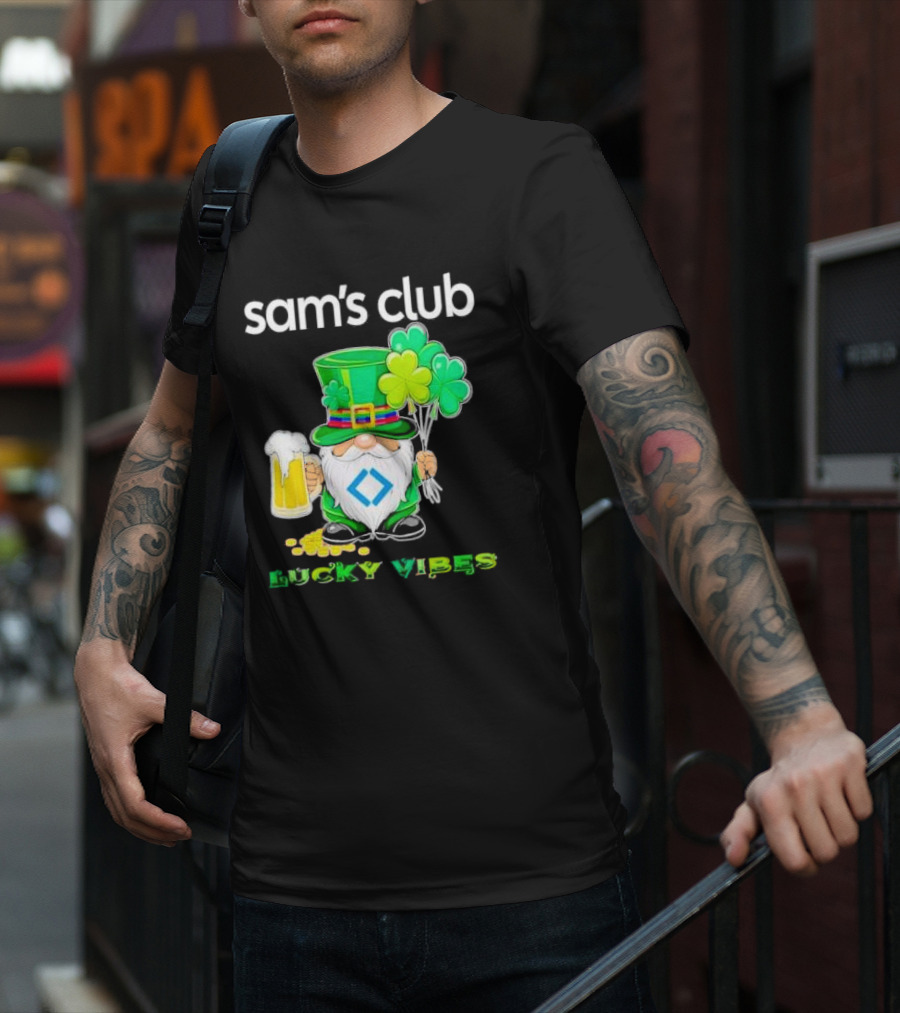 Sam’s Club Lucky Vibes St Patrick’s Day Gnomes Beer Shamrock T-Shirt