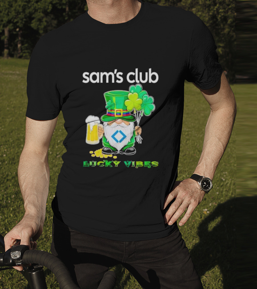 Sam’s Club Lucky Vibes St Patrick’s Day Gnomes Beer Shamrock T-Shirt