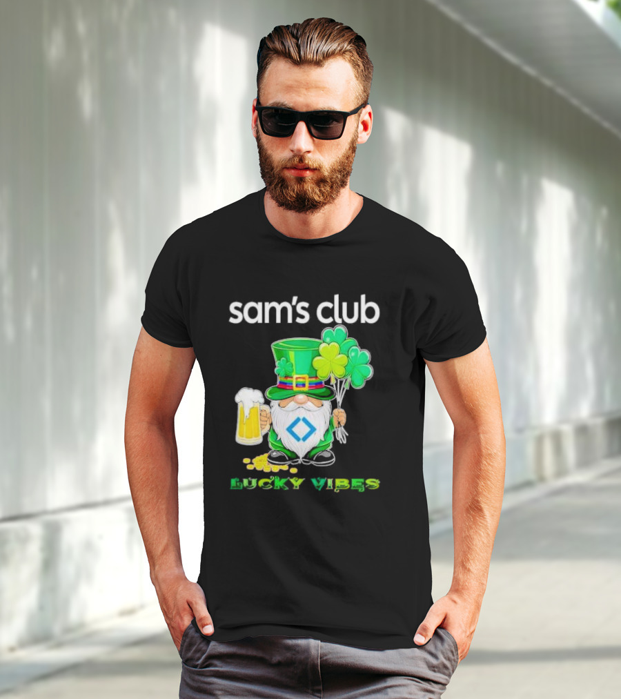 Sam’s Club Lucky Vibes St Patrick’s Day Gnomes Beer Shamrock T-Shirt