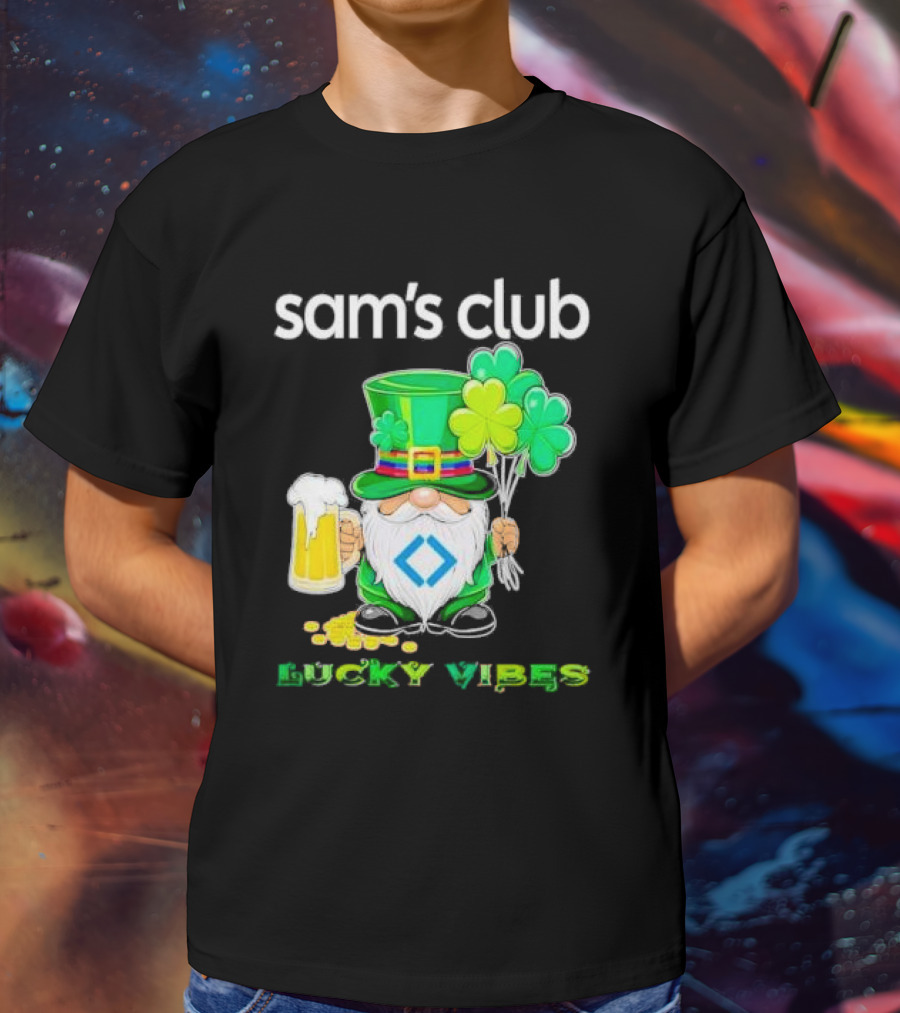 Sam’s Club Lucky Vibes St Patrick’s Day Gnomes Beer Shamrock T-Shirt