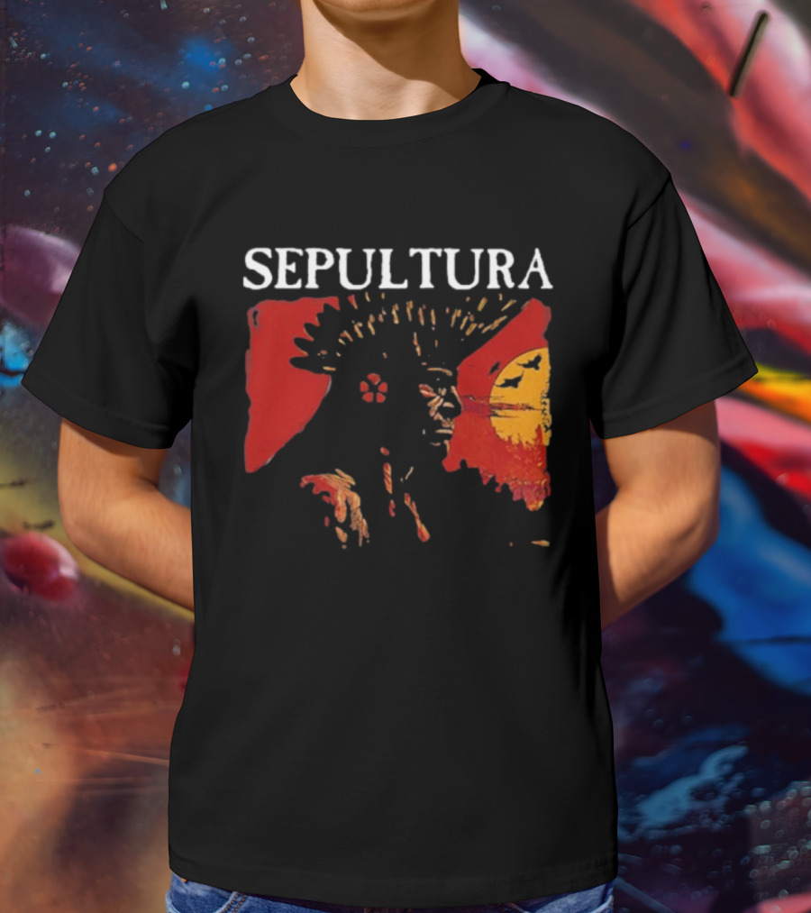 Sepultura Celebrating Life Through Death Black Sunburst And Sunset Scene T-Shirt