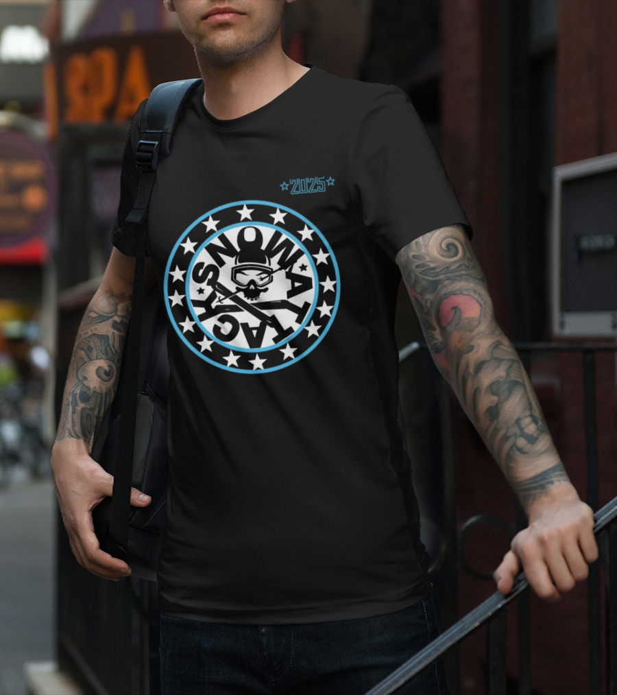 Snowattack Festival 2025 Skull Goggles And Crossed Skis Star Circle T-Shirt