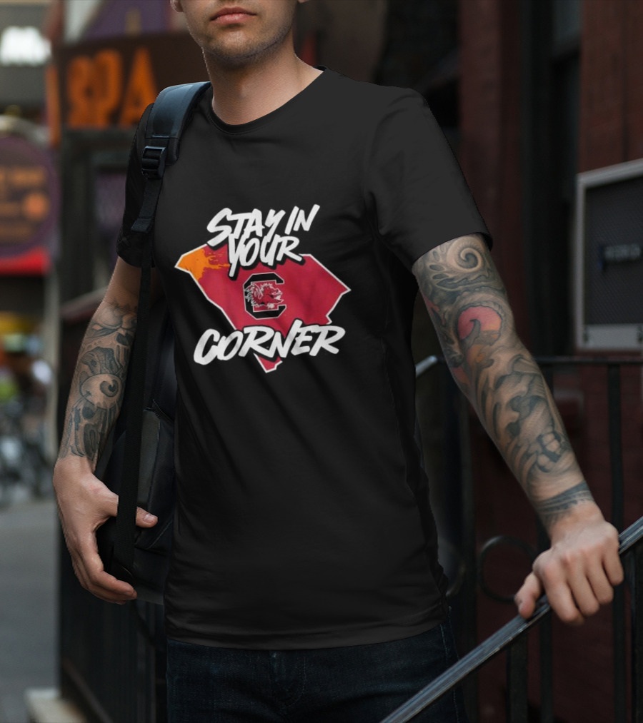 South Carolina Football Stay In Your Corner Gamecock Logo And State Map T-Shirt