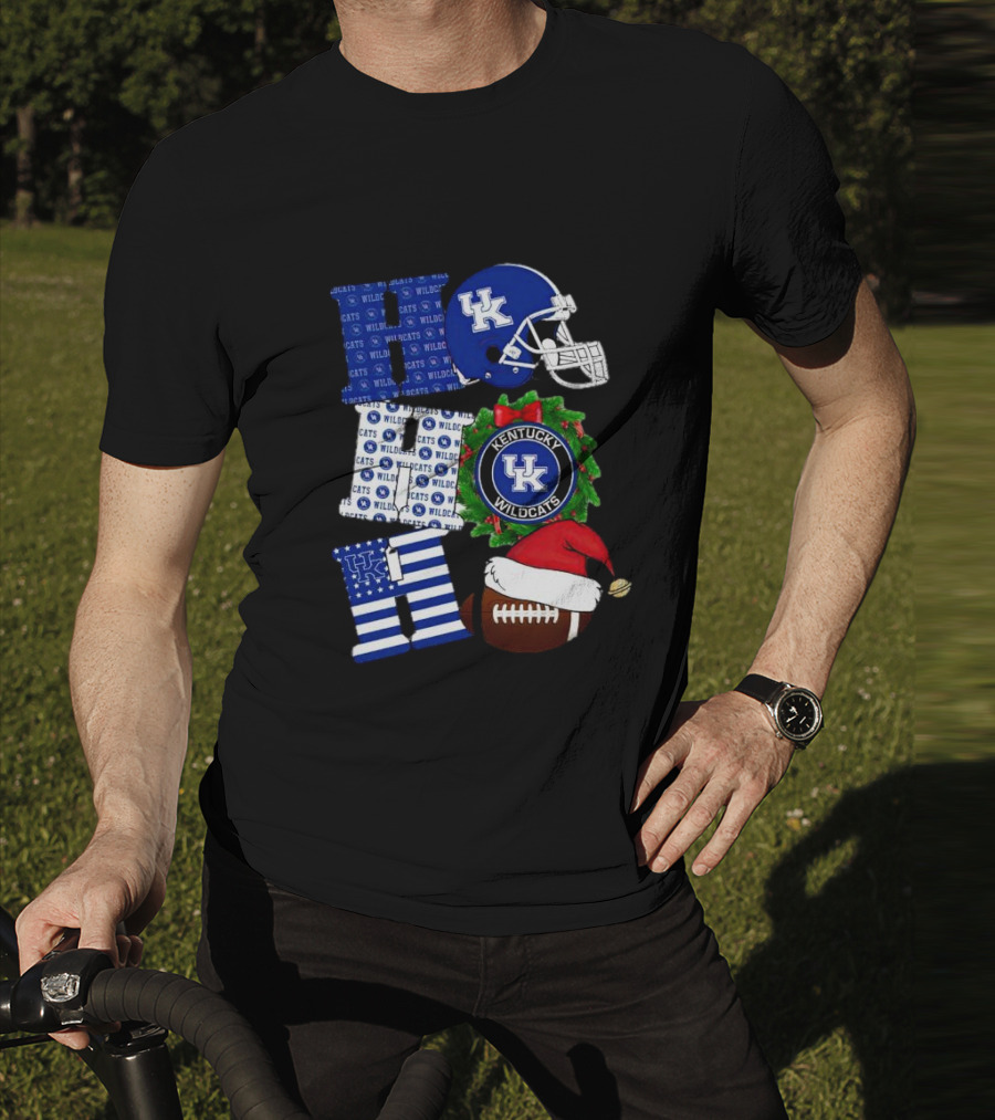 Kentucky Wildcats Ho Ho Ho Football Helmet Wreath Christmas T-Shirt