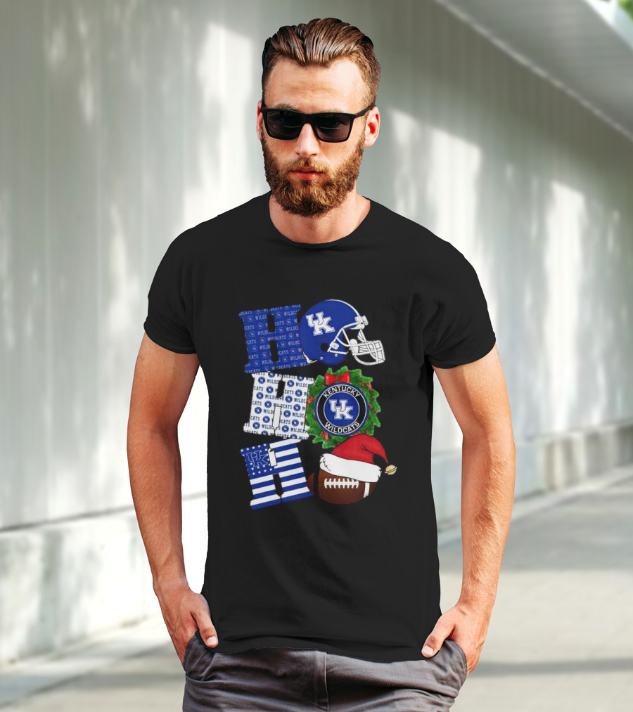 Kentucky Wildcats Ho Ho Ho Football Helmet Wreath Christmas T-Shirt