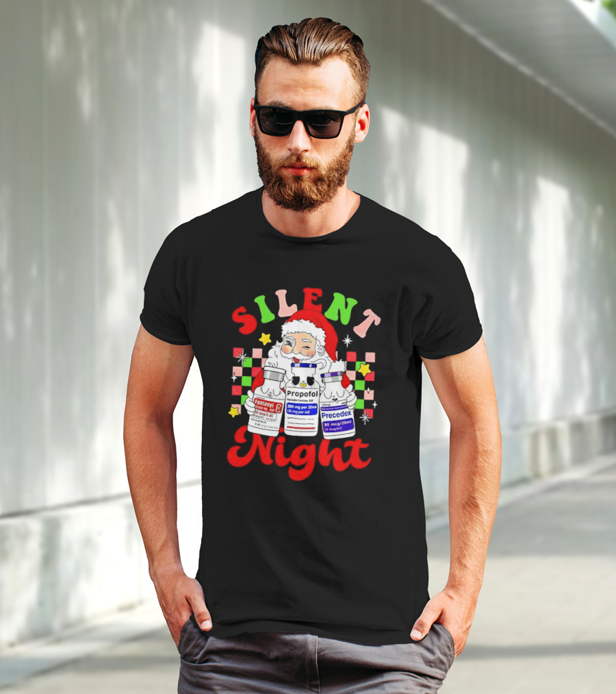 Silent Night ICU Nurse Christmas Santa Helpers T-Shirt