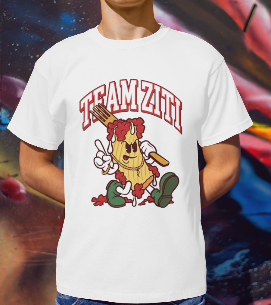 Team Ziti Pasta Character With Fork And Sauce T-Shirt