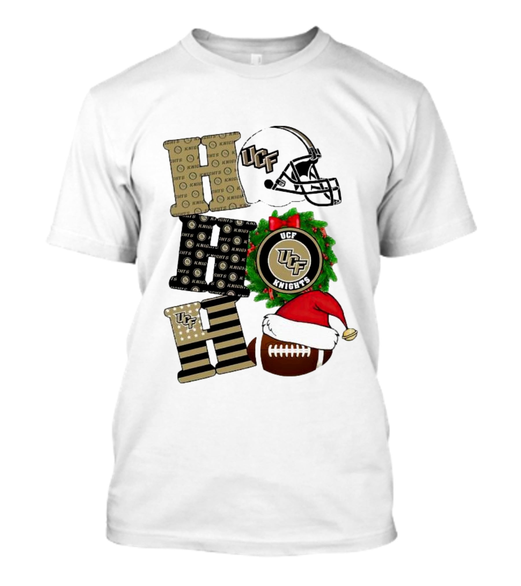 UCF Knights Christmas Helmet Wreath Football Holiday Cheer T-Shirt