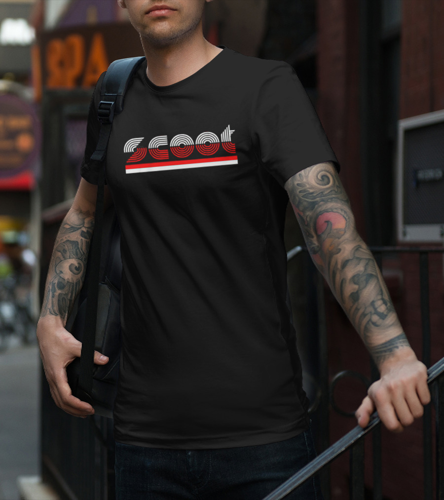 Portland Basketball Scoot Red And White Striped Typography T-Shirt