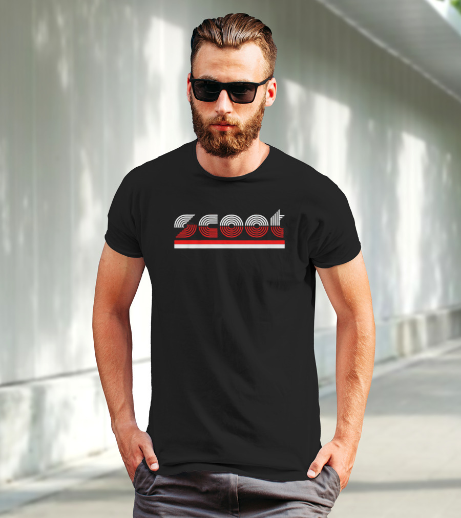 Portland Basketball Scoot Red And White Striped Typography T-Shirt
