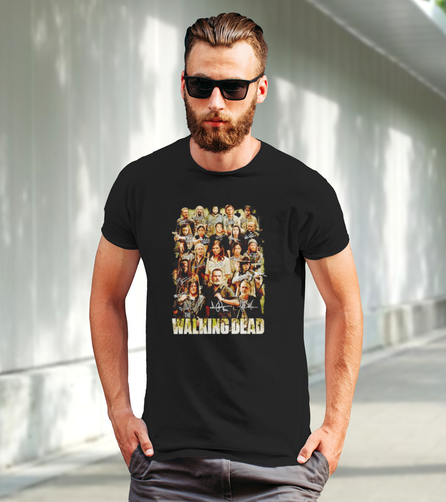 The Walking Dead Cast Image With Character Signatures T-Shirt