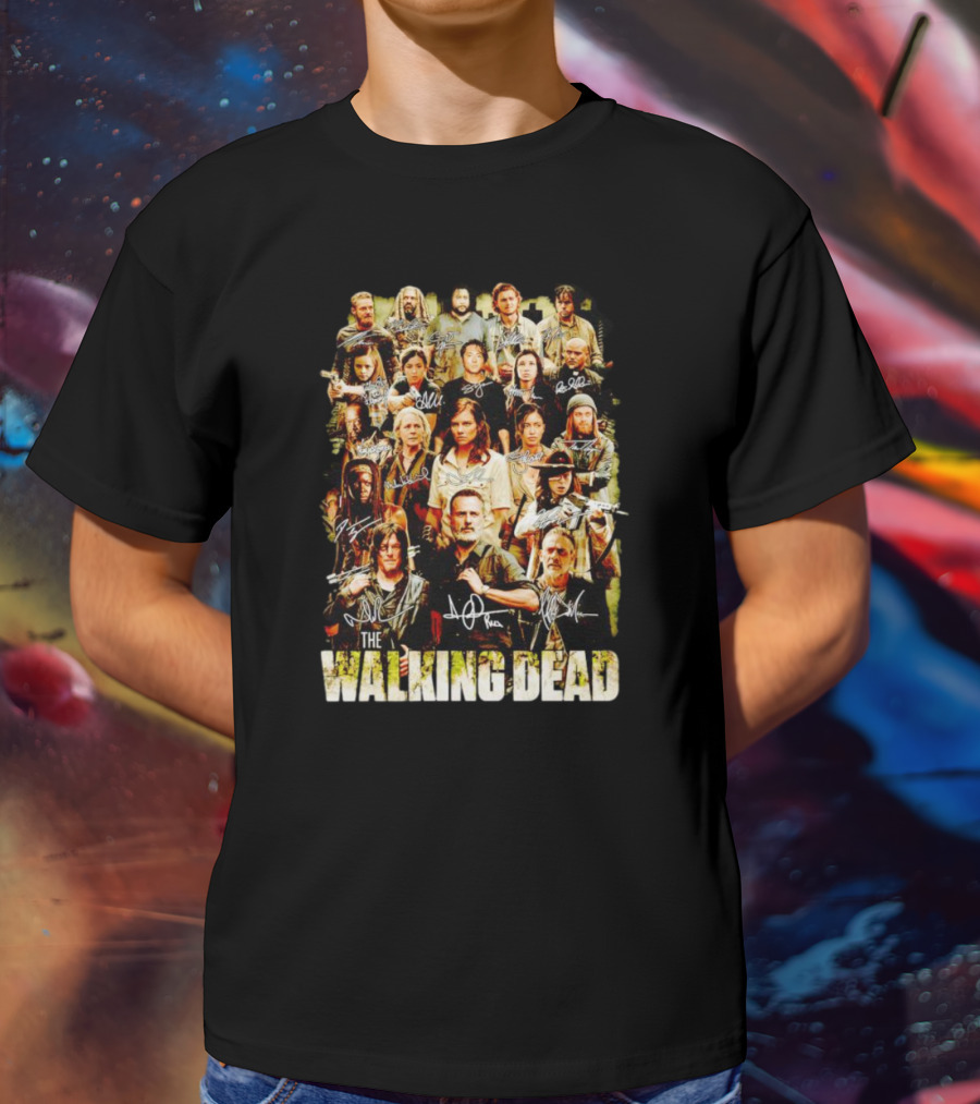 The Walking Dead Cast Image With Character Signatures T-Shirt