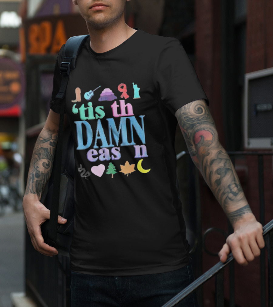 Christmas ’tis The Damn Season Colorful Icons And Symbols T-Shirt