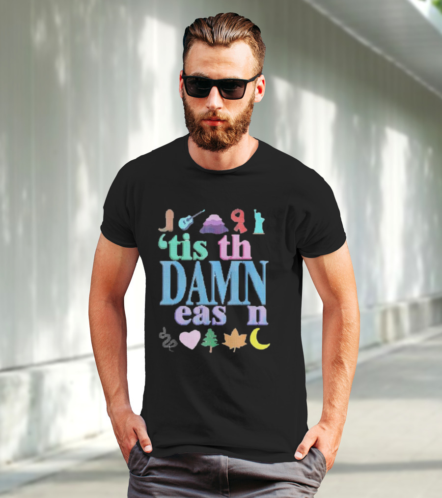 Christmas ’tis The Damn Season Colorful Icons And Symbols T-Shirt
