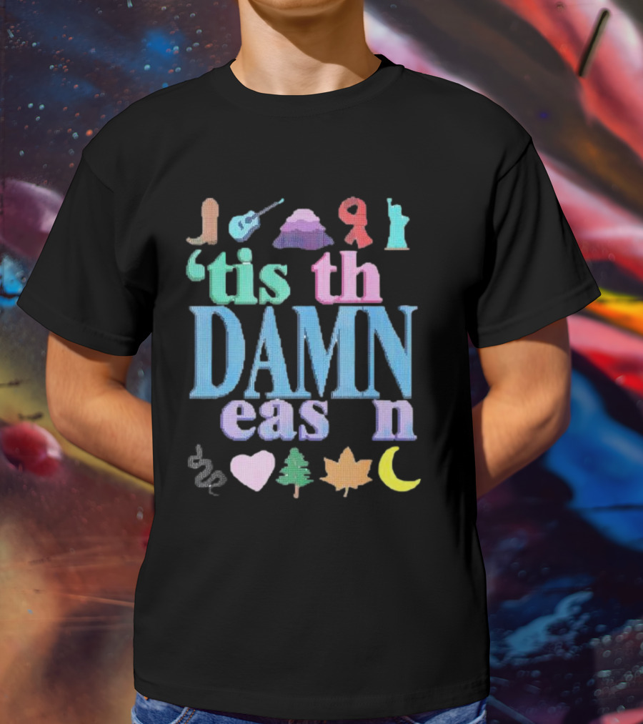 Christmas ’tis The Damn Season Colorful Icons And Symbols T-Shirt
