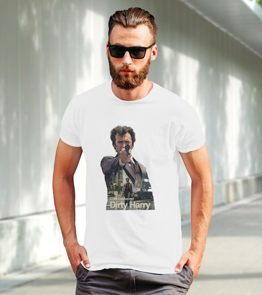 Clint Eastwood Dirty Harry Iconic Movie Scene With Gun And Urban Background T-Shirt