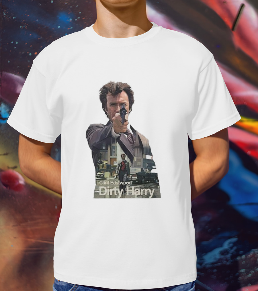 Clint Eastwood Dirty Harry Iconic Movie Scene With Gun And Urban Background T-Shirt