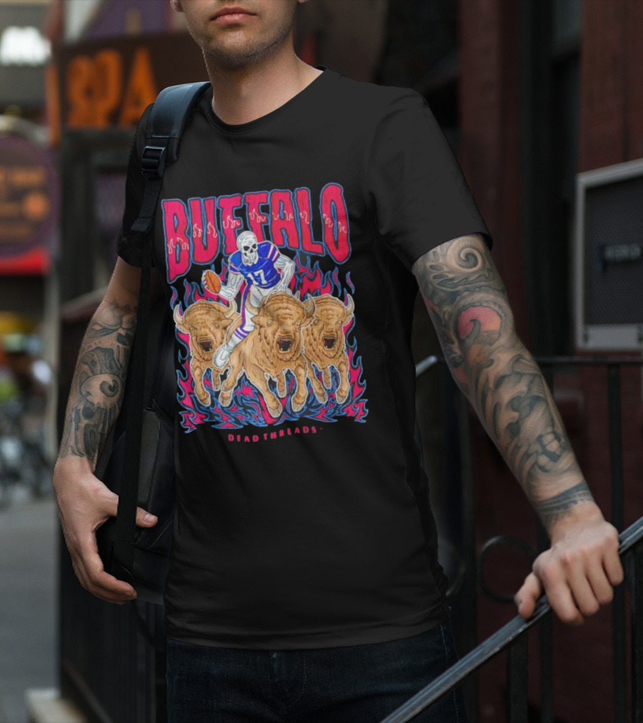 Buffalo Football Dead Threads Skeleton Quarterback Riding Buffalos T-Shirt