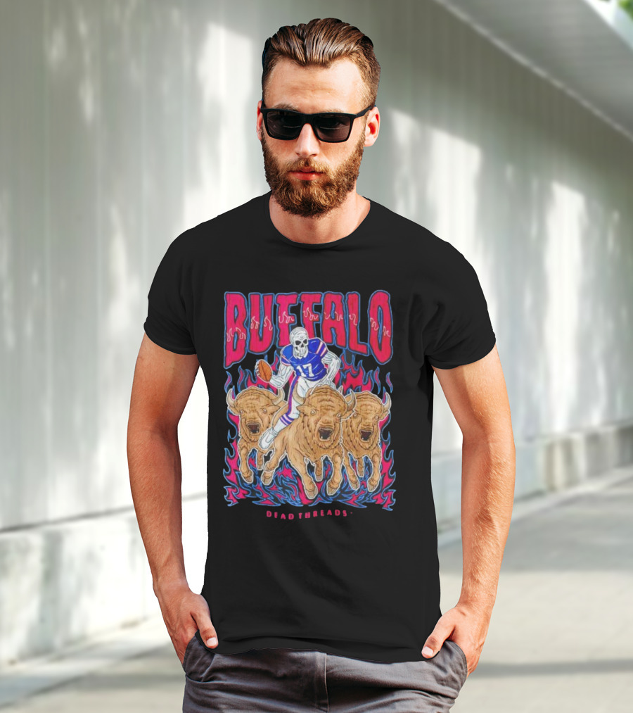 Buffalo Football Dead Threads Skeleton Quarterback Riding Buffalos T-Shirt