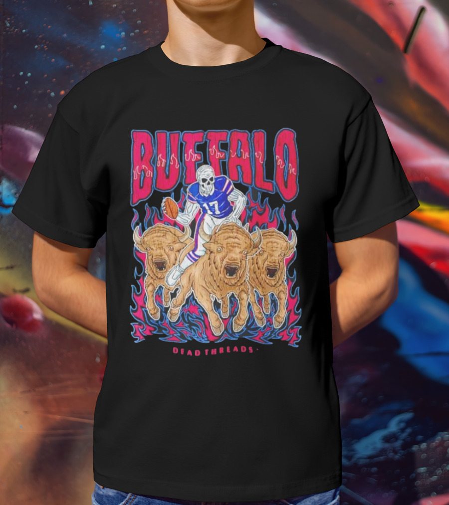 Buffalo Football Dead Threads Skeleton Quarterback Riding Buffalos T-Shirt