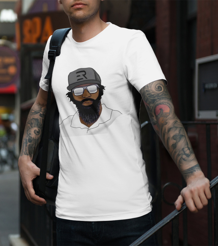 Geno Stone Wearing Ed Reed Illustration With ER Hat T-Shirt