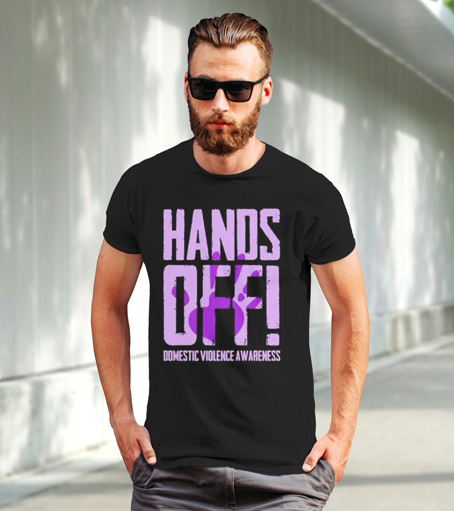 HANDS OFF DOMESTIC VIOLENCE AWARENESS PURPLE HANDPRINT T-Shirt