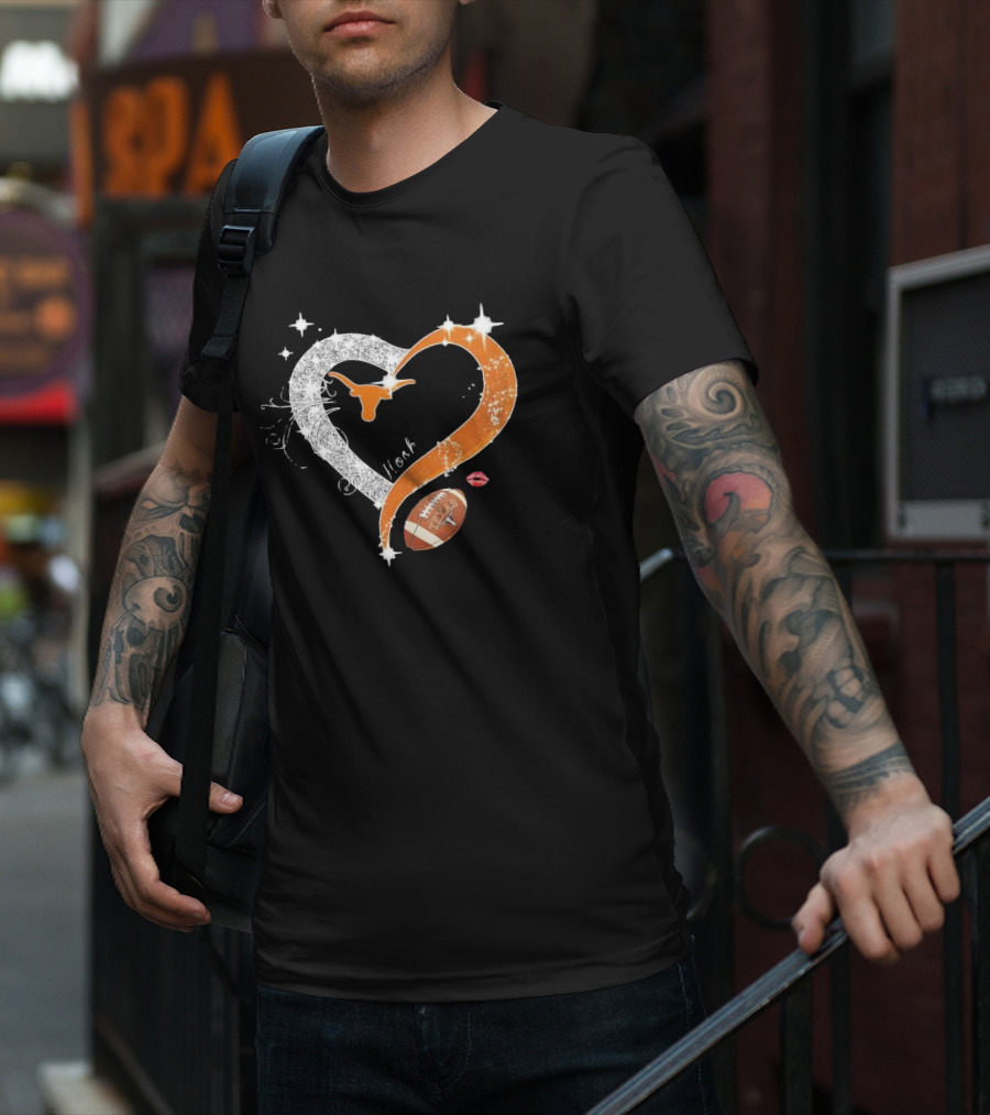 Hook ’em Texas Longhorns Sparkling Heart Football T-Shirt