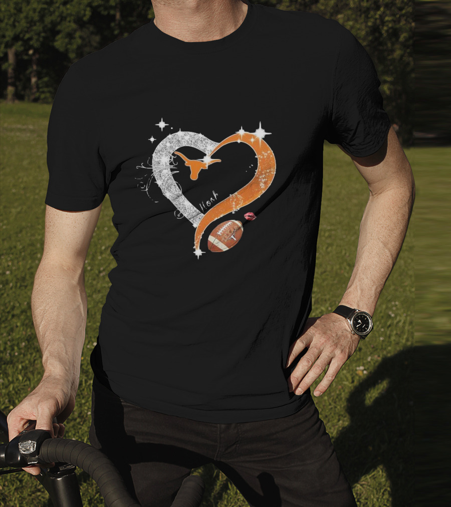 Hook ’em Texas Longhorns Sparkling Heart Football T-Shirt