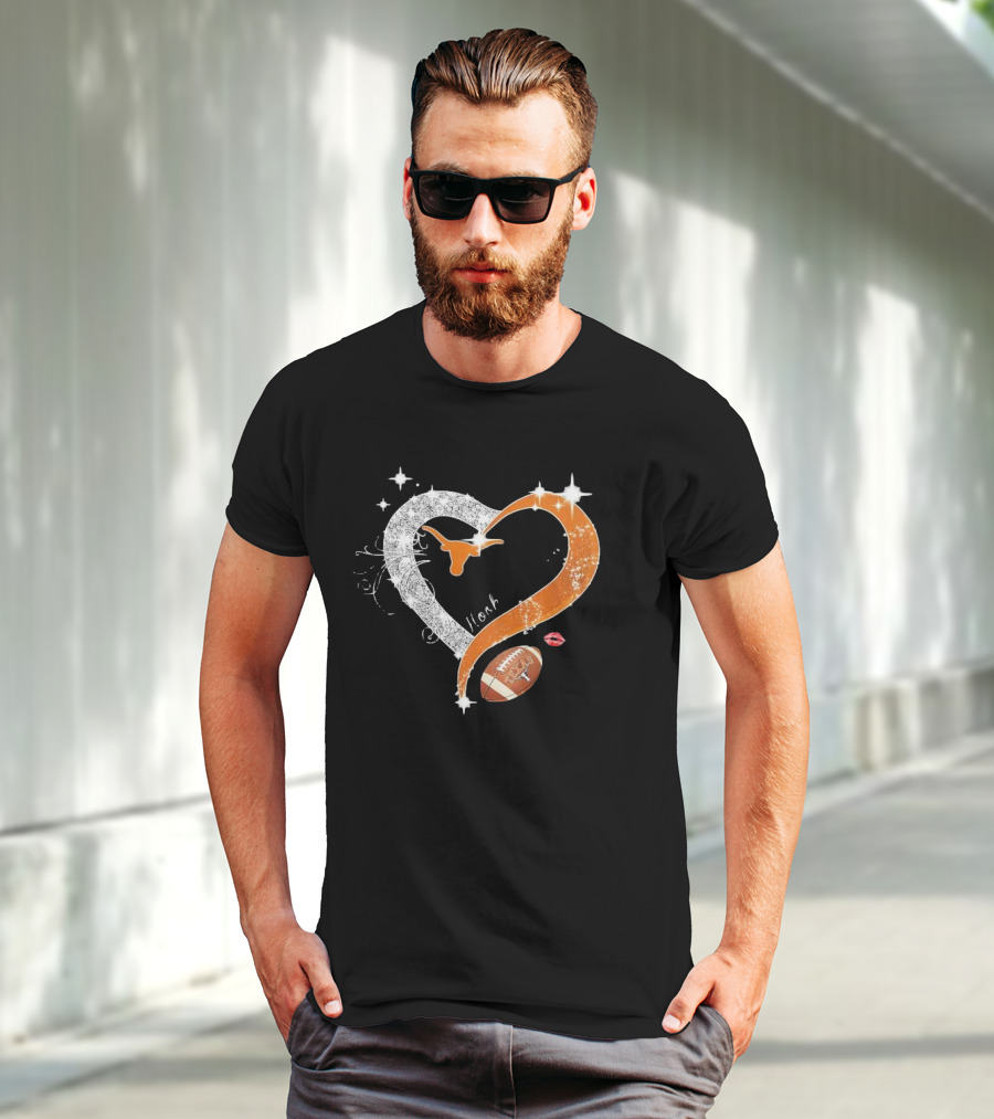 Hook ’em Texas Longhorns Sparkling Heart Football T-Shirt