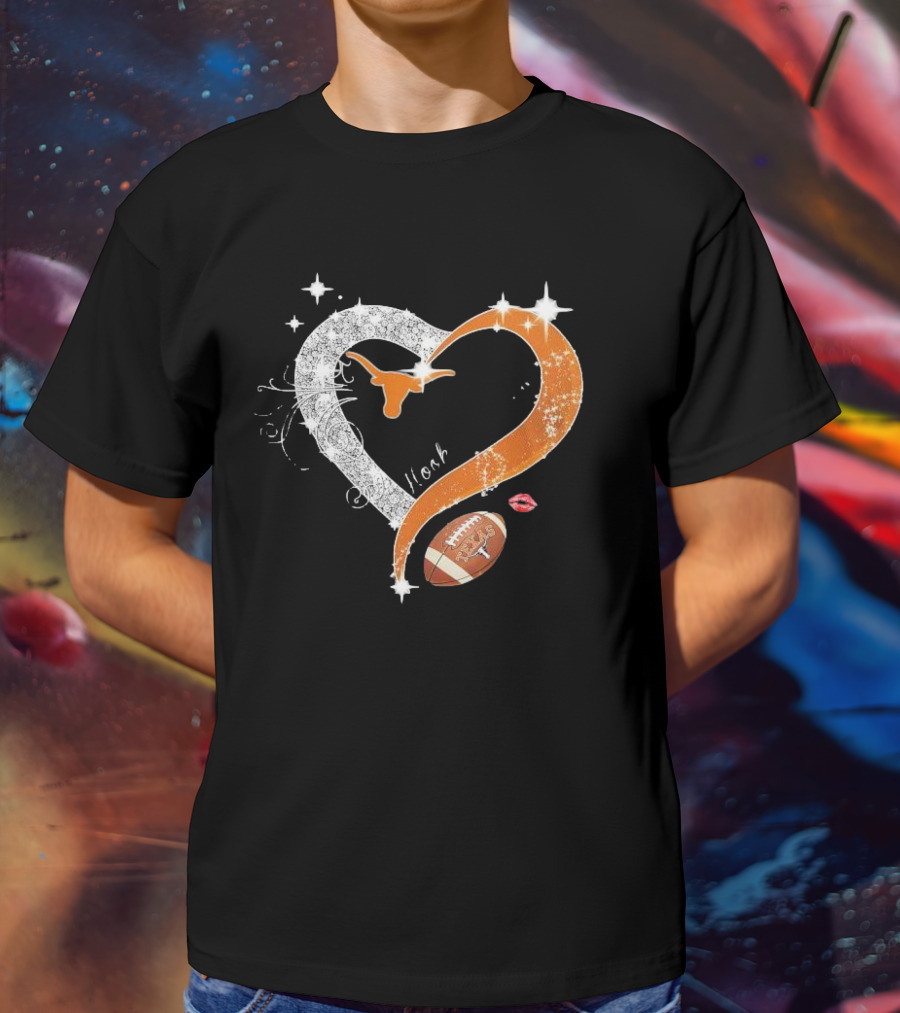 Hook ’em Texas Longhorns Sparkling Heart Football T-Shirt