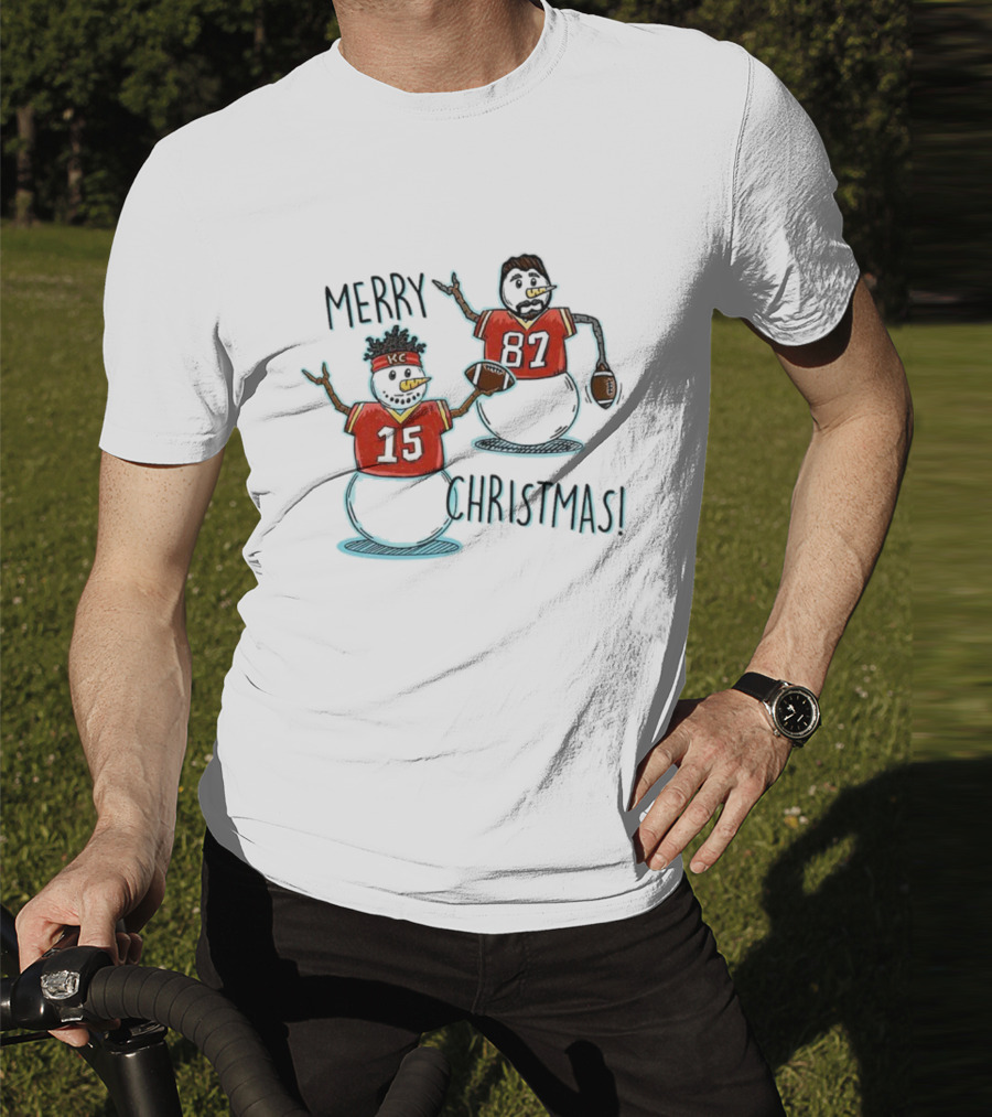 Merry Christmas Mahomes Snowman 15 And 87 Kansas City Football Chiefsmas T-Shirt