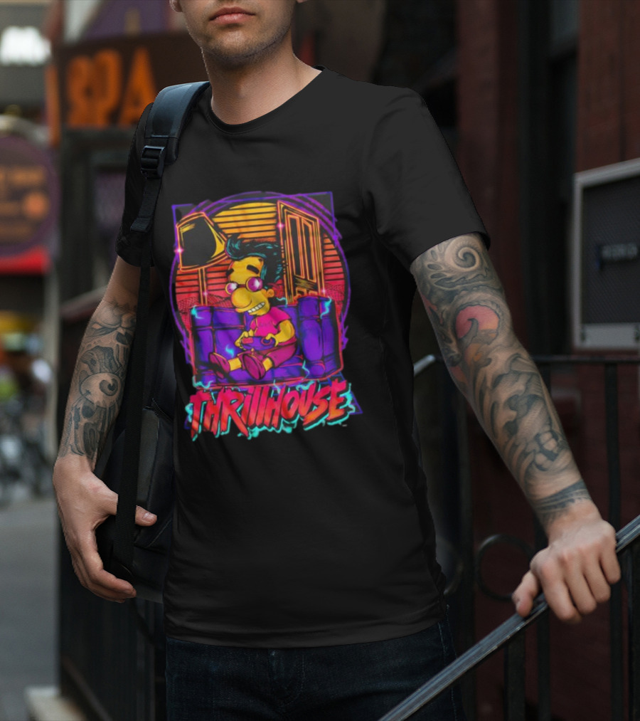 Milhouse Van Houten Thrillhouse Retro Gaming Neon Scene T-Shirt