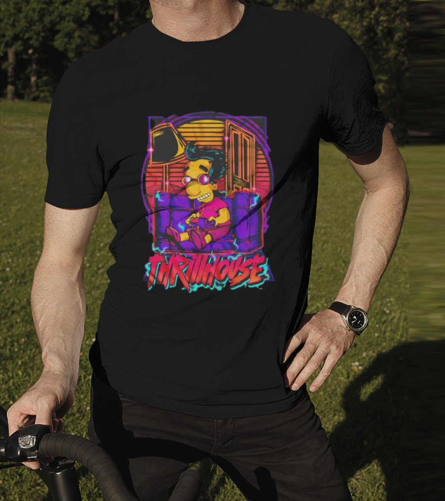 Milhouse Van Houten Thrillhouse Retro Gaming Neon Scene T-Shirt