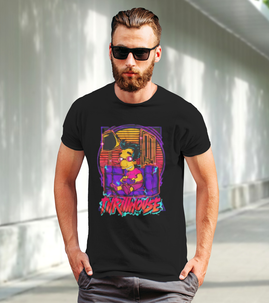 Milhouse Van Houten Thrillhouse Retro Gaming Neon Scene T-Shirt