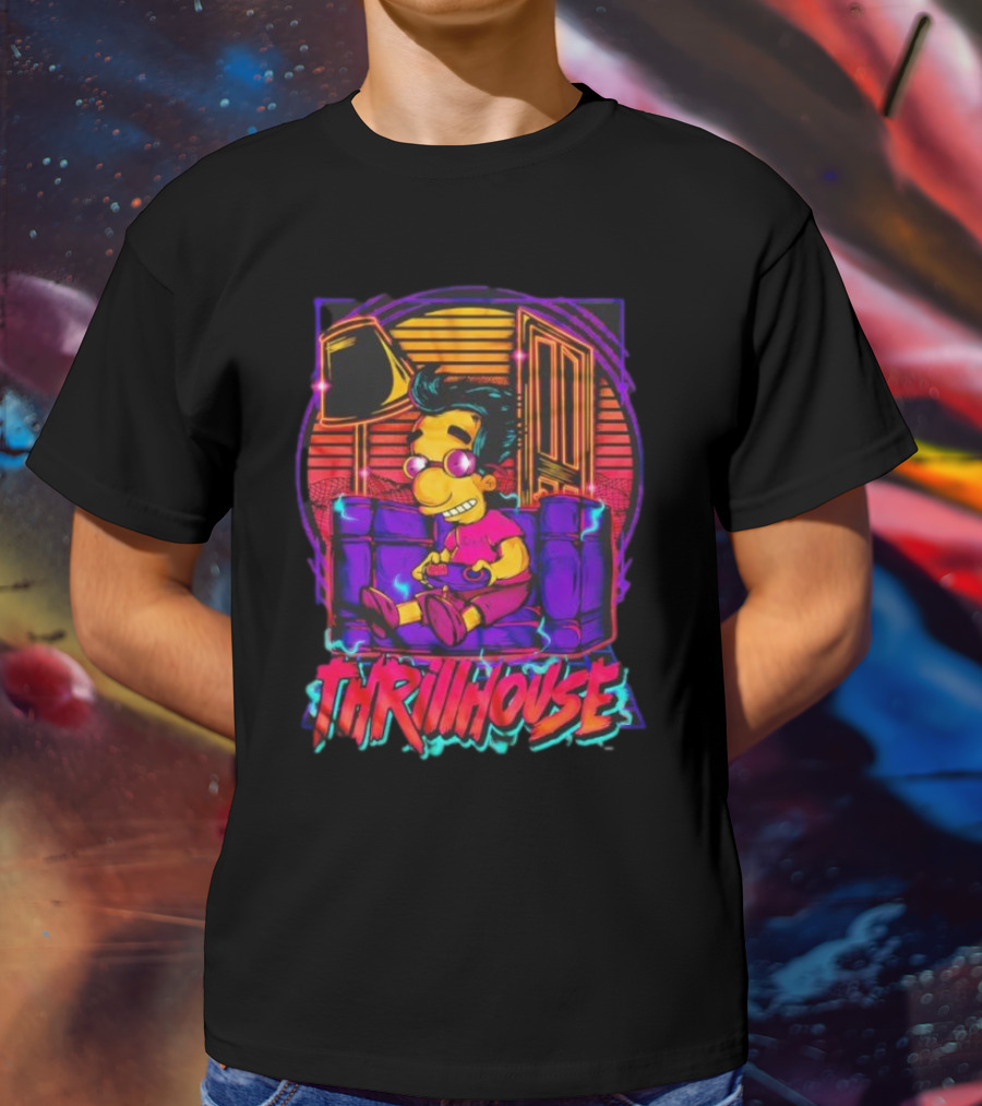 Milhouse Van Houten Thrillhouse Retro Gaming Neon Scene T-Shirt