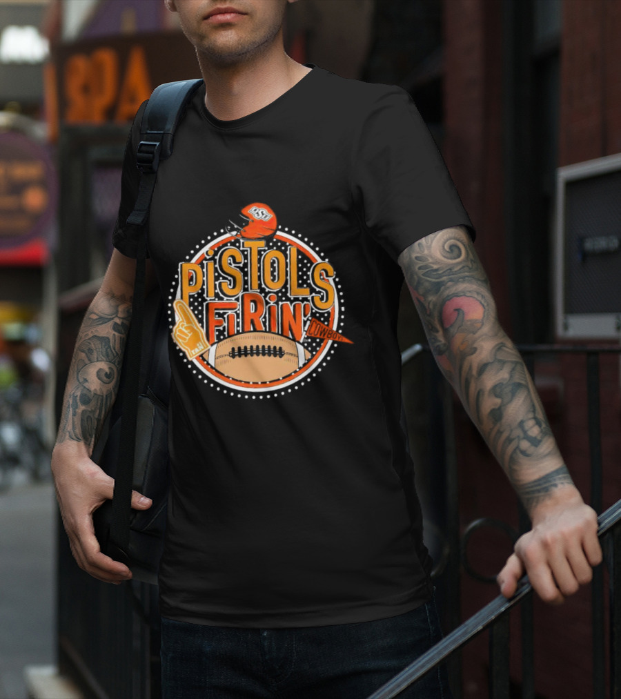Pistols Firing OSU Cowboys Football Helmet And Foam Finger T-Shirt