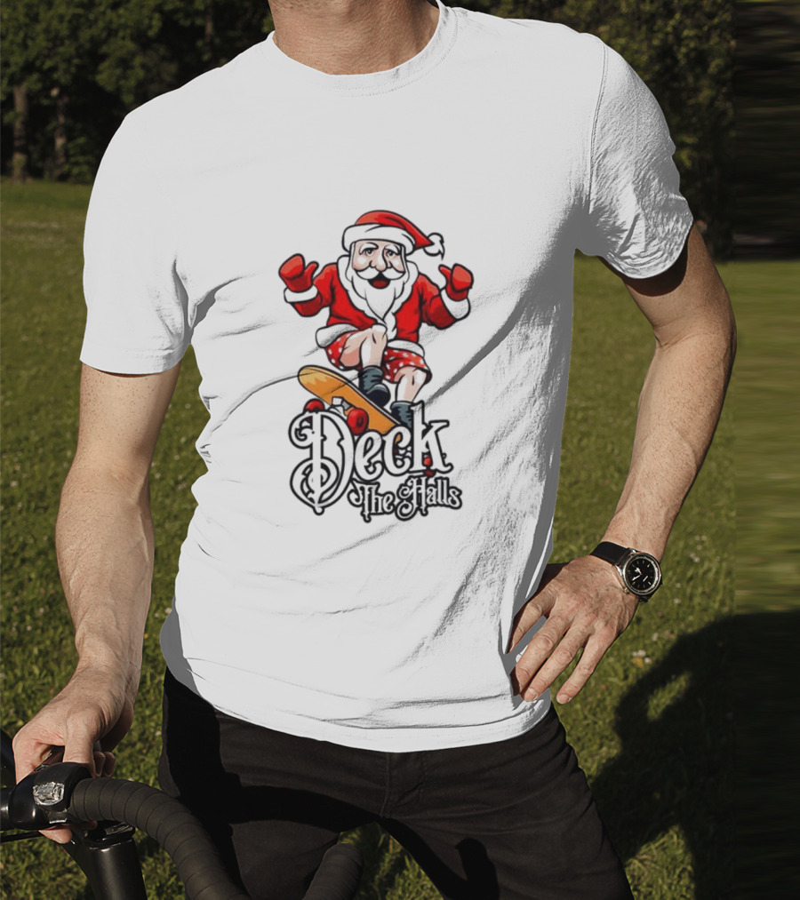 Skateboarding Santa Claus Deck The Halls Christmas Holiday Fun T-Shirt