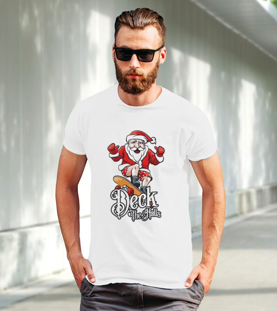 Skateboarding Santa Claus Deck The Halls Christmas Holiday Fun T-Shirt