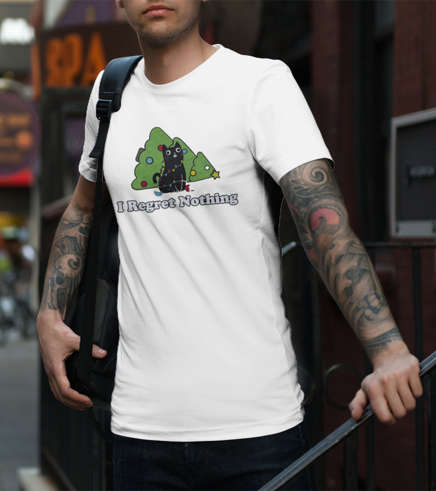 I Regret Nothing Black Cat Christmas Trees T-Shirt